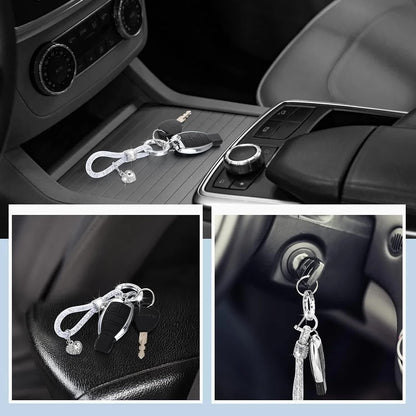 Crystal Bling Car Keychain for Women Glitter Rhinestone Keychain Ring Strap Keychain Accessories Car Key Decorations(Silver)