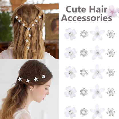 Mini Rhinestone Hair Pins - 20Pcs Cute Small Decorative Wedding & Bridal Barrettes With Flowers for Girls & Women (4 Flower Patterns)