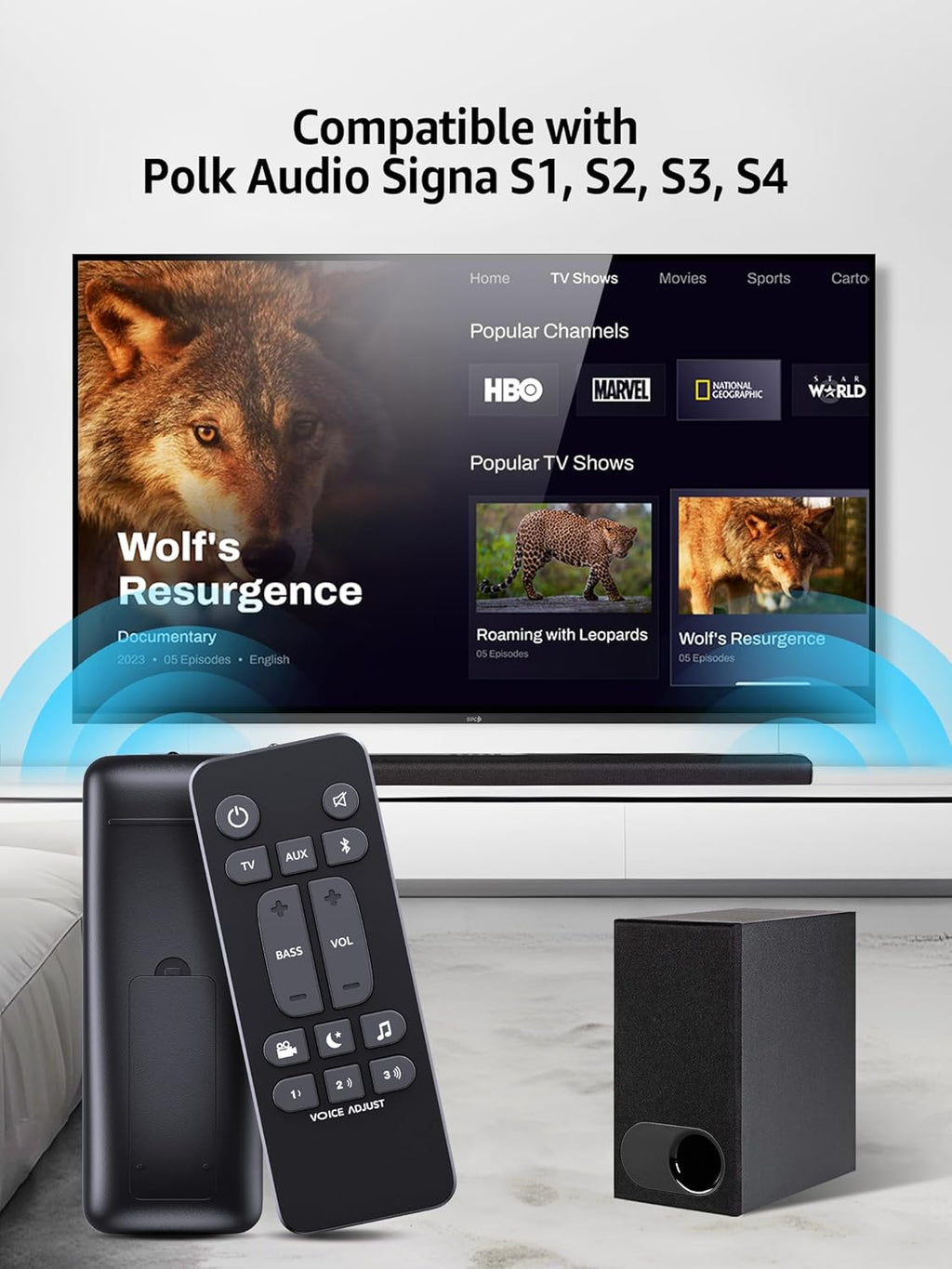 Universal Soundbar Remote Control Replacement for Polk Audio Signa S1, S2, S3, S4 Ultra-Slim Sound Bar, RE6214-1 RE62141