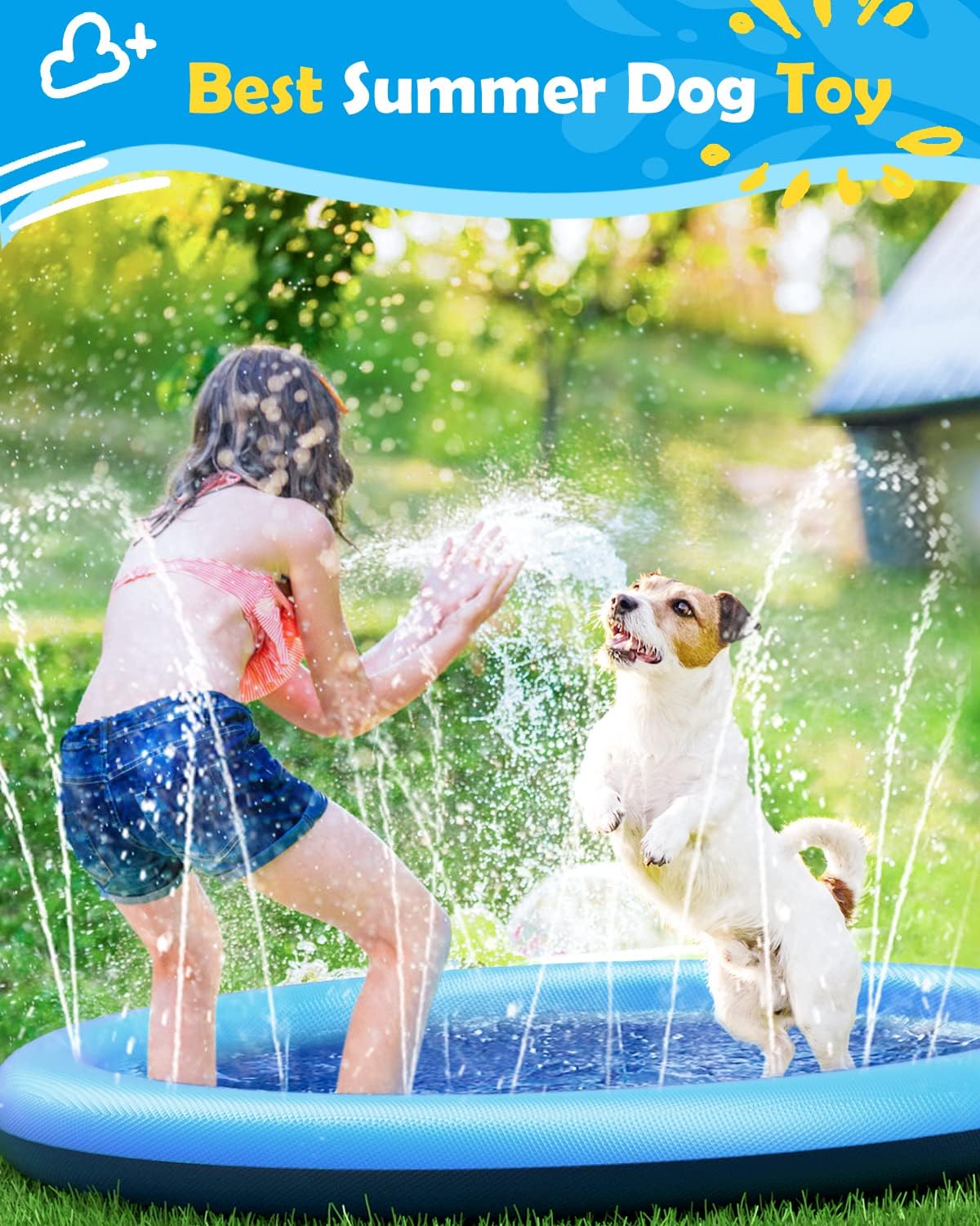 Splash Pad for Dogs & Kids - Anti-Slip Dog Pool for Large Dogs, 0.58 mm Thickened Durable Outdoor Water Play Mat, Summer Sprinkler Toy for Backyard (67in, Blue)
