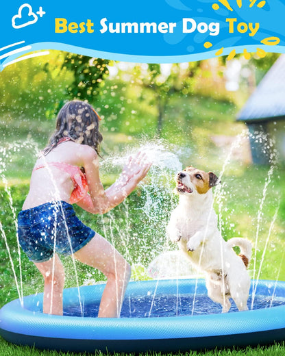Splash Pad for Dogs & Kids - Anti-Slip Dog Pool for Large Dogs, 0.58 mm Thickened Durable Outdoor Water Play Mat, Summer Sprinkler Toy for Backyard (67in, Blue)