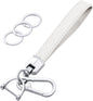 Leather Wristlet Keychain,Car Key Chain Wrist Keychain with 3 Key Ring and Anti-Lost D Ring (White Silver)