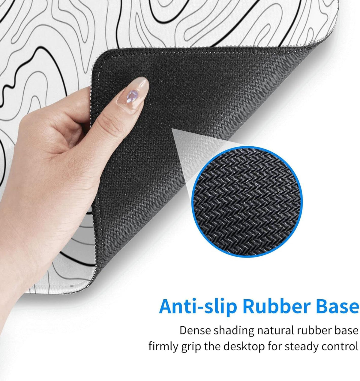 Abstract Topographic Map White Grey Black Gaming Mouse Pad Long Mouse Pad Large Desk Mat 31.5 X 11.8 Inch Mousepad with Non-Slip Base Stitched Edge Keyboard Mat for Gaming Office  Light Grey White