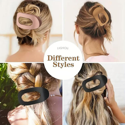 Set of 4 brown, matte, flat hair clips, flat clip for women, round lying hair clip for thick and thin hair, comfortable, curved flat clips
