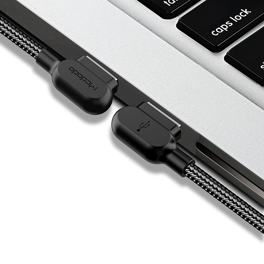 Compatible with Apple McDodo CA-4673 Angled Lightning Cable 1.8m 2A Fast Charging with LED iPhone iPad Black
