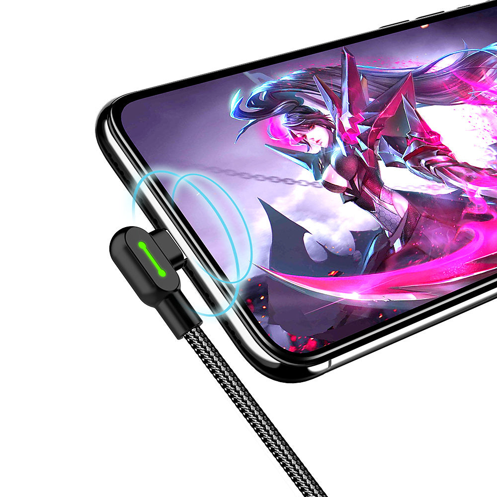 Compatible with Apple McDodo CA-4673 Angled Lightning Cable 1.8m 2A Fast Charging with LED iPhone iPad Black