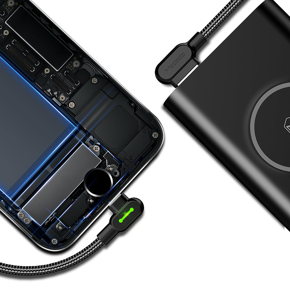 Compatible with Apple McDodo CA-4673 Angled Lightning Cable 1.8m 2A Fast Charging with LED iPhone iPad Black