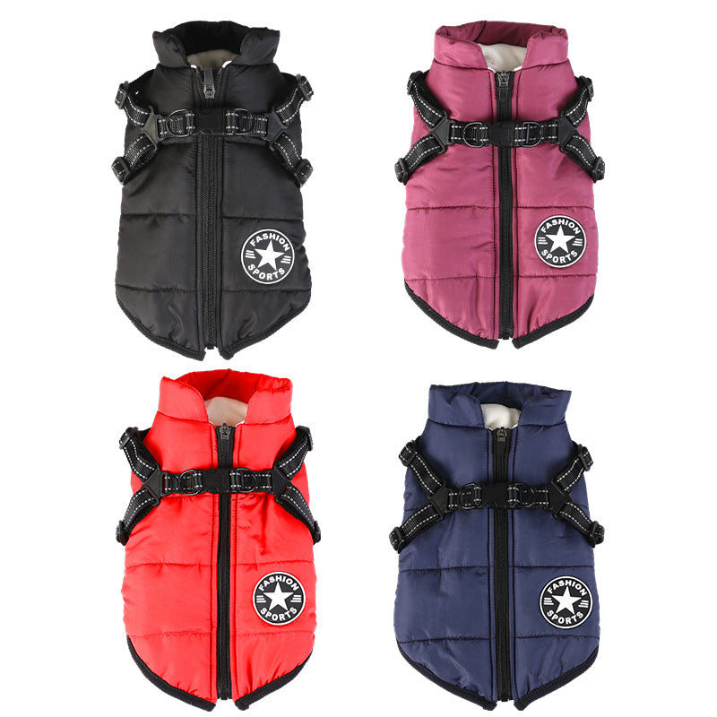 Waterproof Dog Winter Jacket with Harness Pink Size S Fleece Lined Zipper