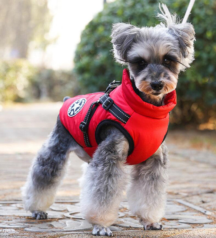 Waterproof Dog Winter Jacket with Harness Zipper Fleece Pink XL