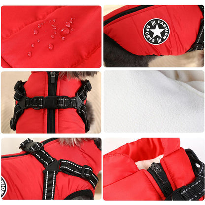 Waterproof Dog Winter Jacket with Harness Zipper Fleece Pink XL