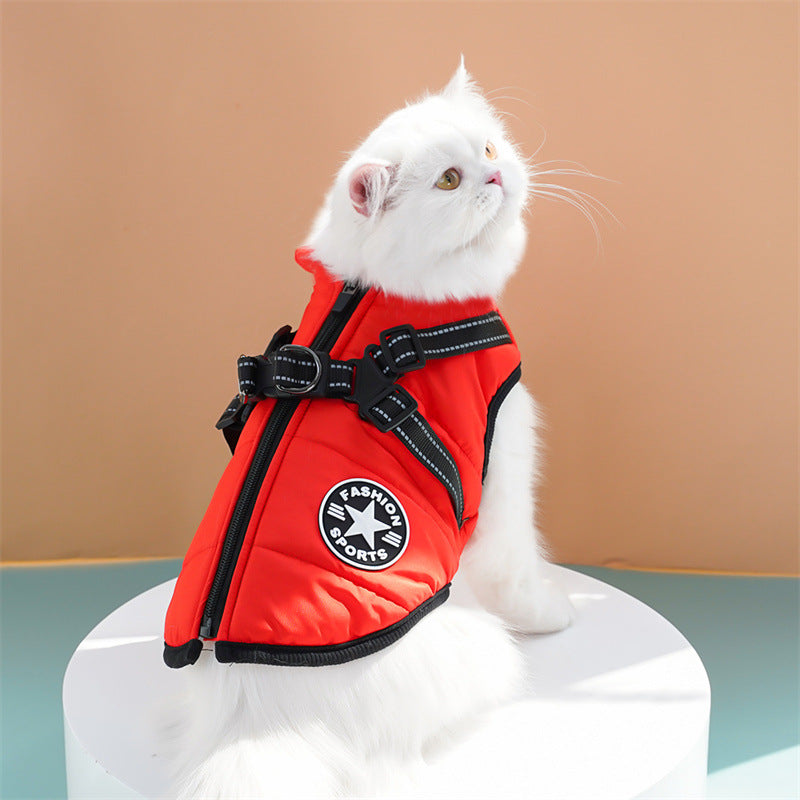 Waterproof Dog Winter Jacket with Harness Zipper Fleece Pink XL