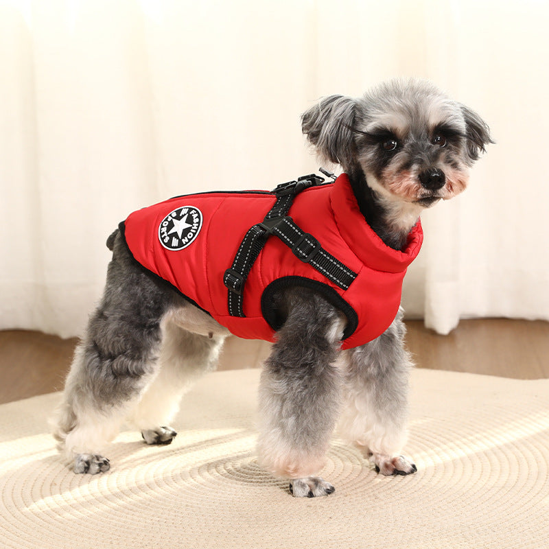 Waterproof Dog Winter Jacket with Harness Zipper Fleece Pink XL