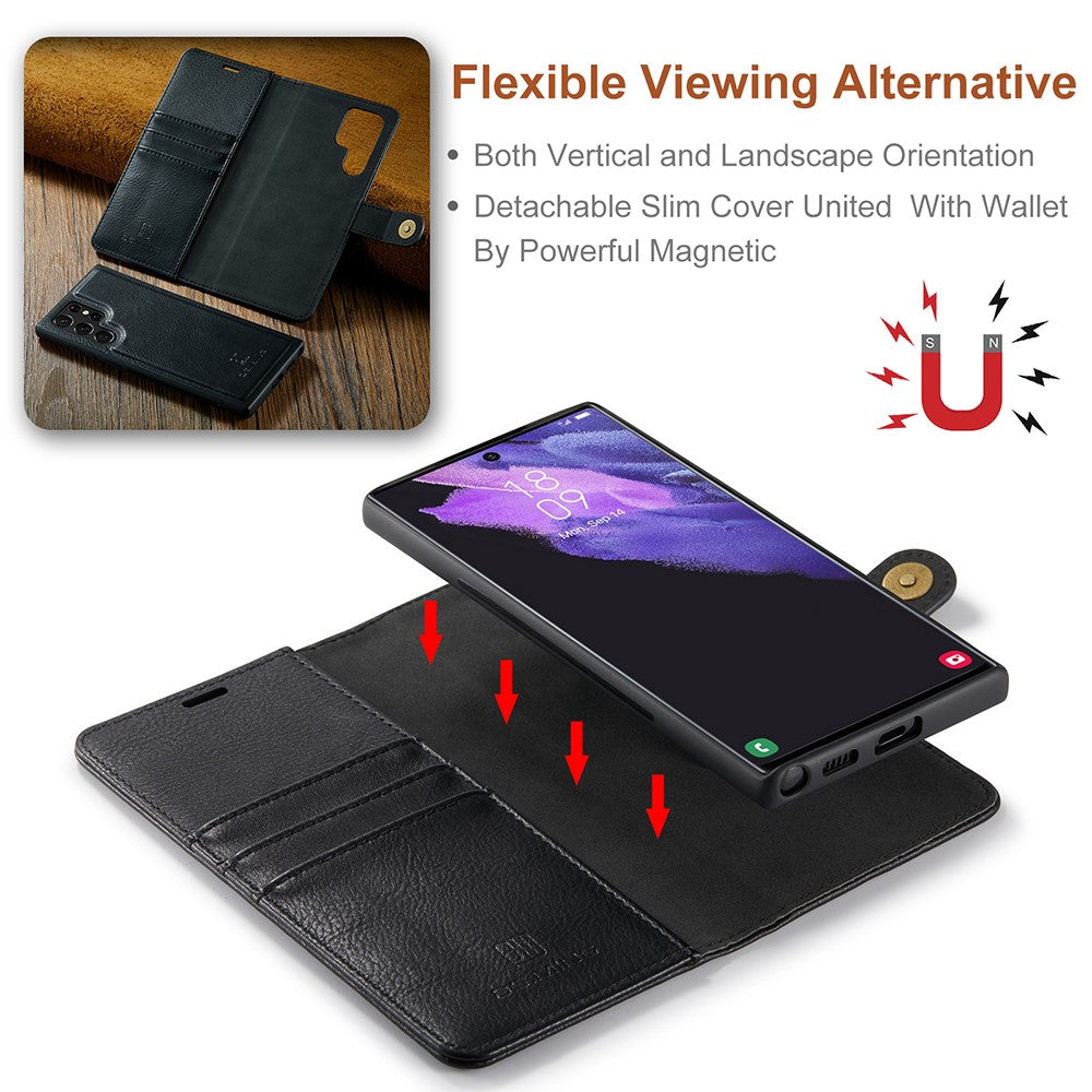 DG.MING Magnetic Wallet Case Compatible withSamsung Galaxy S22 Ultra Black 2-in-1