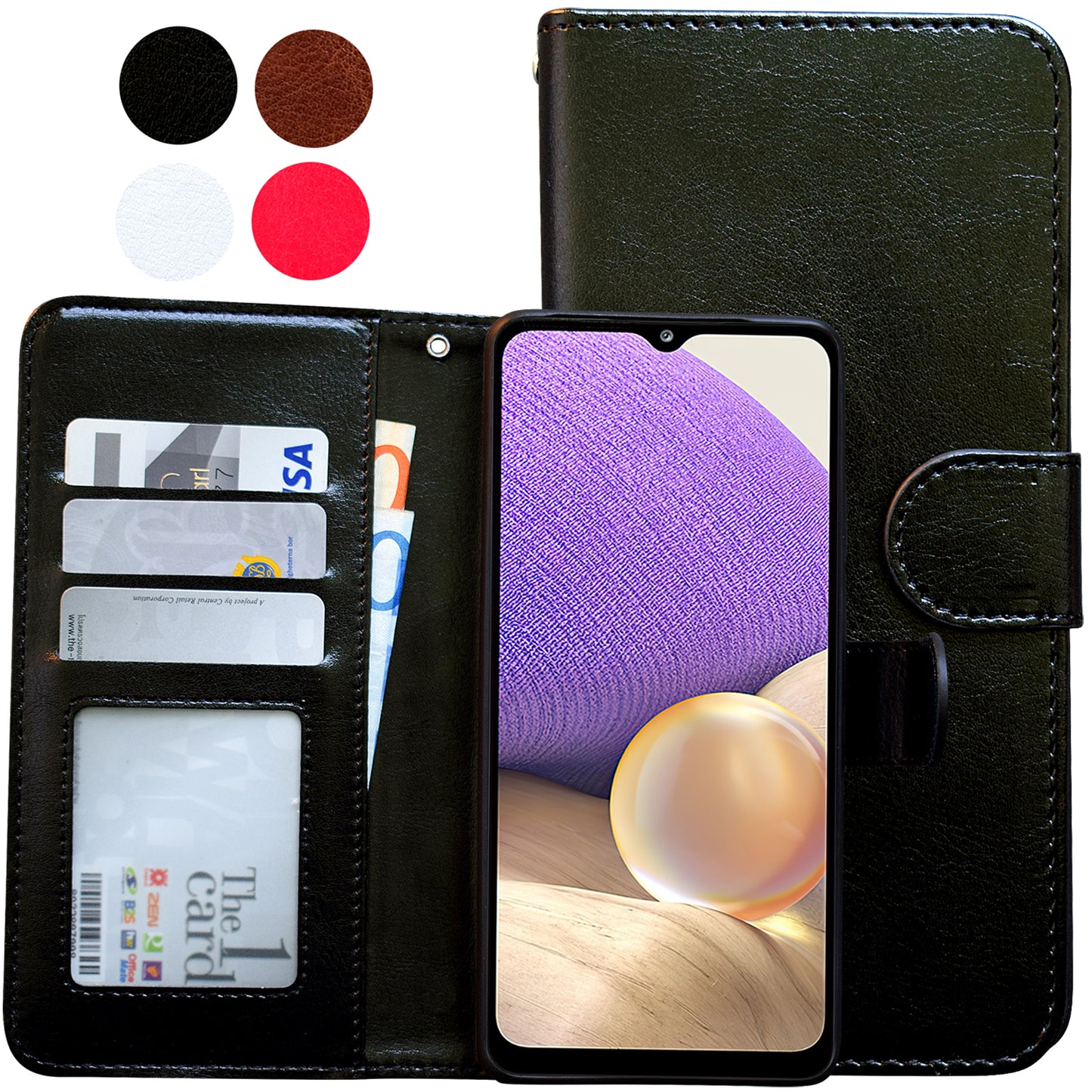 Compatible with Samsung Galaxy A32 5G Leather Case Black Protection Cover
