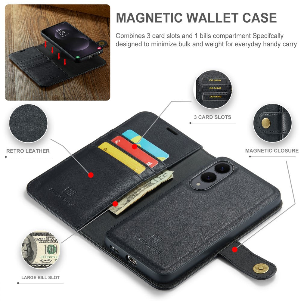 Magnetic Wallet for Compatible with Samsung Galaxy S25 Edge Black Case 2-in-1 with Card Holder