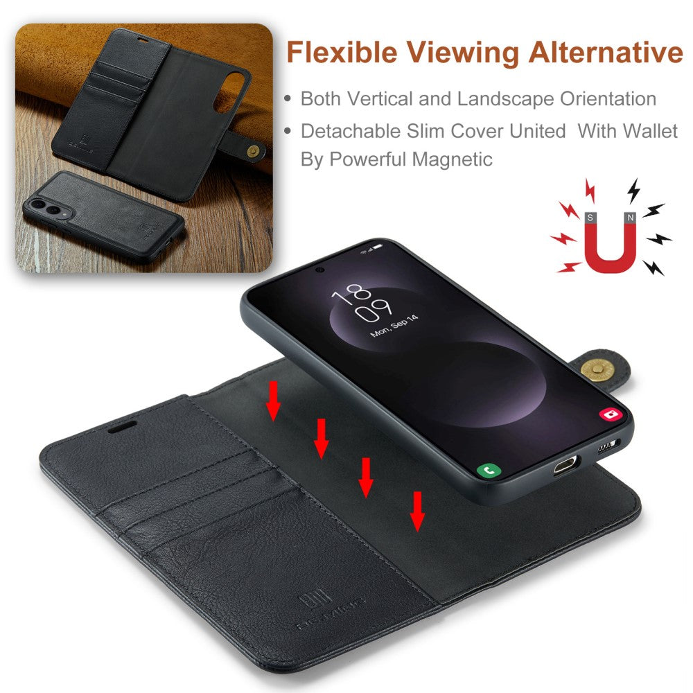 Magnetic Wallet for Compatible with Samsung Galaxy S25 Edge Black Case 2-in-1 with Card Holder