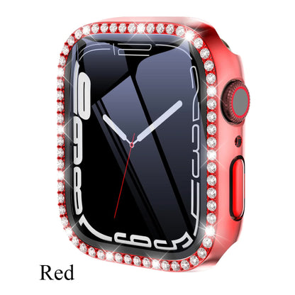 Diamond Glass Bling Bumper Case with Screen Protector Compatible with Apple Watch Series 9 8 7 6 SE 3 45mm 44mm 42mm 41mm 40mm 38mm Red