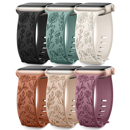 Compatible with Apple Watch 41mm Silicone Watch Strap Small Rose Embossed iWatch S9 876SE Rose Blue Grey 38/40/41mm