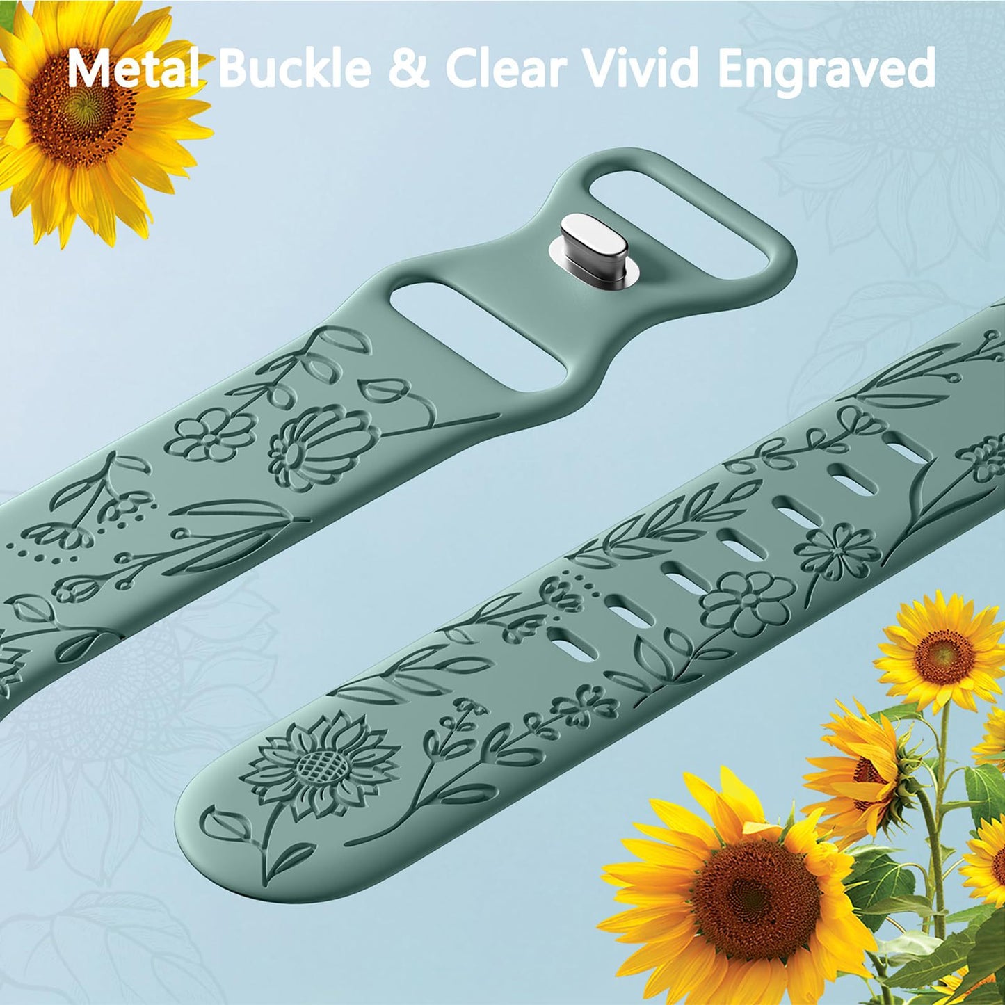 Compatible with Apple Watch 41mm Silicone Watch Strap Small Rose Embossed iWatch S9 876SE Rose Blue Grey 38/40/41mm