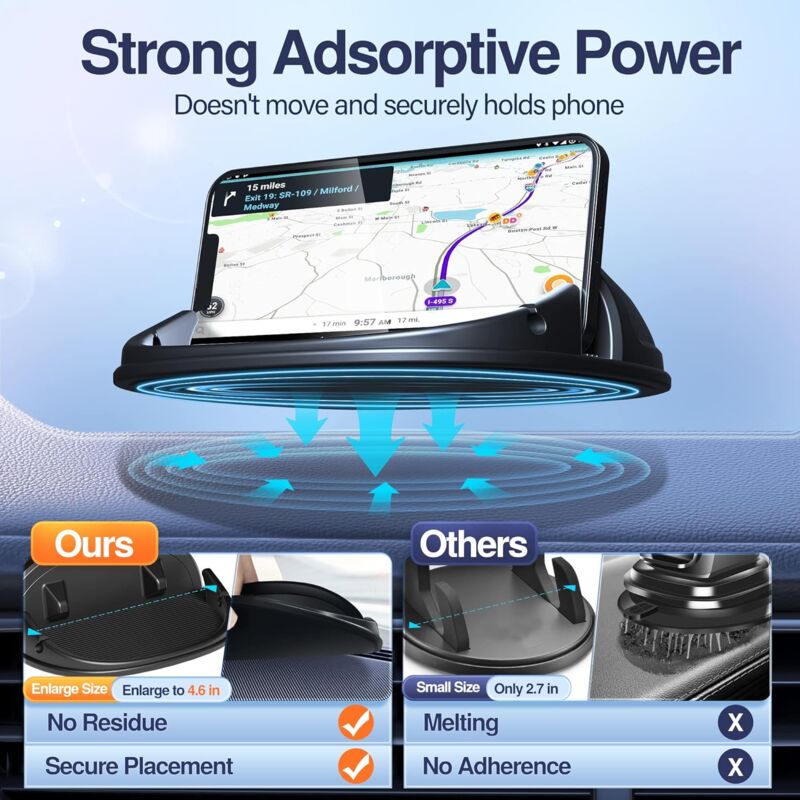 Car Phone Holder, Anti-Slip DAshboard Mount Cell Phone Holder Compatible For Other Smartphone (Black)