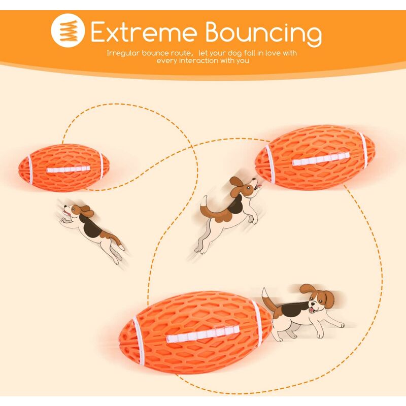 Dog Toy Ball, Squeaky Dog Ball, Indestructible Natural Rubber Rugby Dog Ball, Dog Chew Ball, Dog Toy With Dental