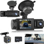 WiFi Car Dash Cam – 3-Channel Wireless Camera with App, Front, Interior, and Rear Cameras, Full HD 1080p, 2-inch IPS Screen, Night Vision, Motion Detection, Loop Recording, 64GB Memory Card Included