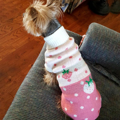 Dog Coat - Dog Sweater - Dog Pullover - Classic Turtleneck Knit Dog Sweater - Warm Winter Dog Clothes - Cute Strawberry Heart Pattern - Perfect for Small and Medium Dogs - Pink - Size S