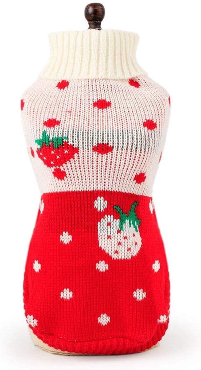 Dog Coat - Dog Sweater - Classic Turtleneck Knit Dog Sweater - Warm Winter Dog Clothes - Cute Strawberry Heart Pattern - Perfect for Small and Medium Dogs - Red - Size XL