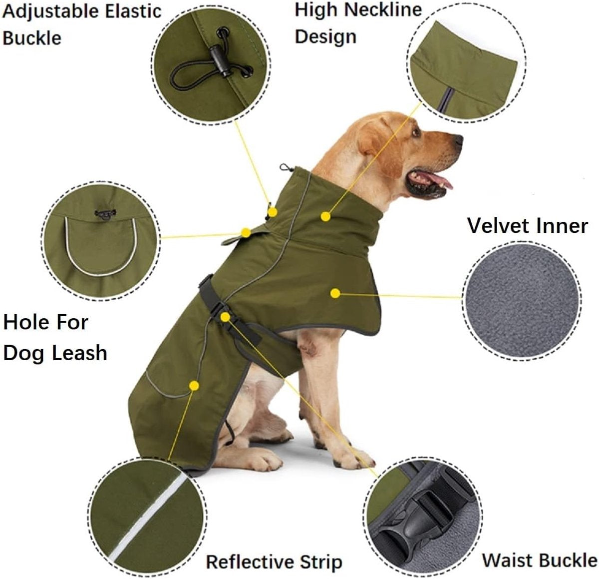 Dog Raincoat - Dog Jacket - Waterproof Winter Dog Coat - Windproof Dog Coat - Winter Dog Coat - Reflective Strip - Green - Size M - Perfect for Small and Medium Dogs