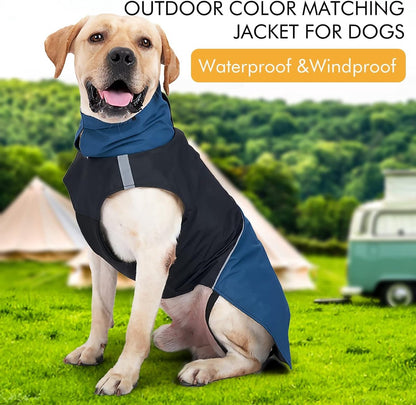 Dog Raincoat - Dog Jacket - Waterproof Winter Dog Jackets - Windproof Dog Jacket - Winter Dog Jacket - Reflective Strip - Perfect for Small and Medium Dogs - Blue and Yellow - Size M