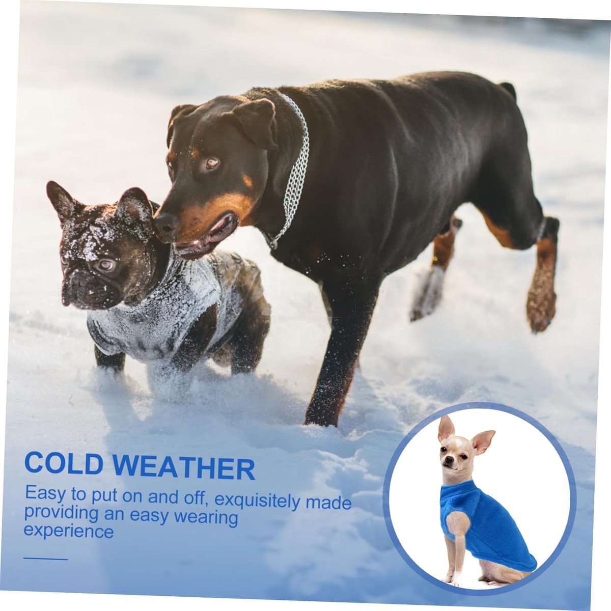 Dog coat - Fleece vest - Dog sweater - Warm winter coat - Pull-on fleece coat - Leash with ring - Perfect for small and medium dogs - Blue - Size M