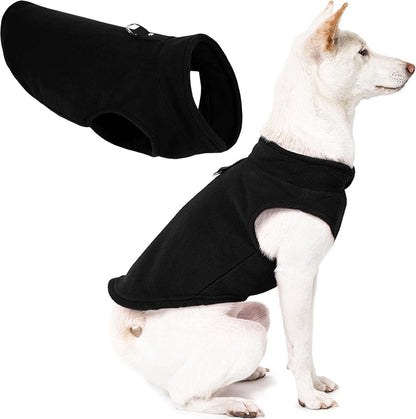 Dog Coat - Fleece Vest - Dog Sweater - Warm Winter Coat - Pull-On Fleece Coat - Leash with Ring - Perfect for Small and Medium Dogs - Black - Size L