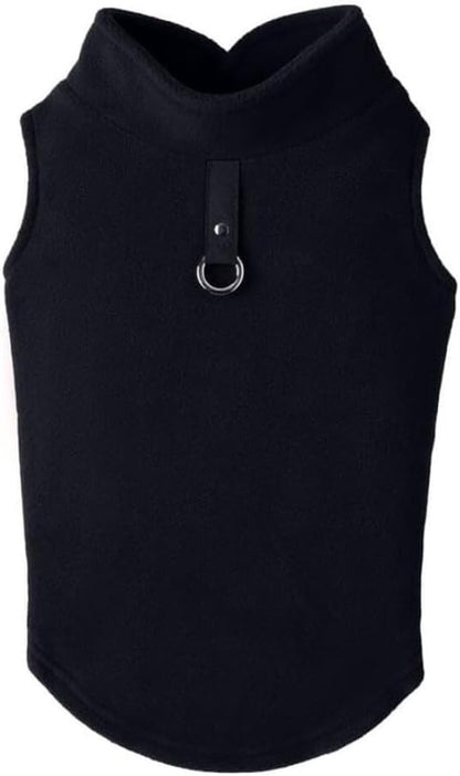 Dog Coat - Fleece Vest - Dog Sweater - Warm Winter Coat - Pull-On Fleece Coat - Leash with Ring - Perfect for Small and Medium Dogs - Black - Size L