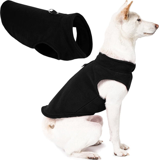 Dog Coat - Fleece Vest - Dog Sweater - Warm Winter Coat - Pull-On Fleece Coat - Leash with Ring - Perfect for Small and Medium Dogs - Black - Size XL