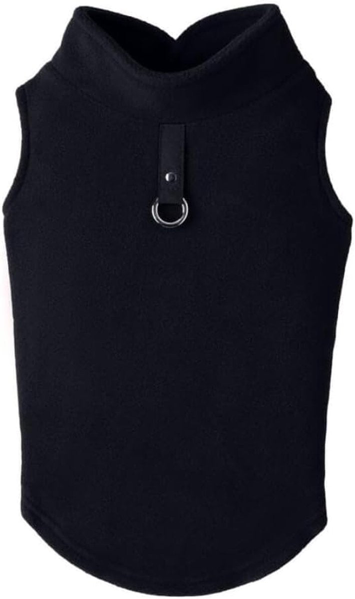 Dog coat - Fleece dog vest - Winter dog coat - Warm dog coat - Fleece dog sweater - Leash with O-ring - Perfect for small and medium dogs - Black - Size S