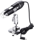 Microscope - Children's Microscope - USB Type-C Digital Microscope - 3 in 1, 50X-1600X Magnification - Adapter and Endoscope with Stand - Black