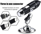 Microscope - Children's Microscope - USB Type-C Digital Microscope - 3 in 1, 50X-1600X Magnification - Adapter and Endoscope with Stand - Black