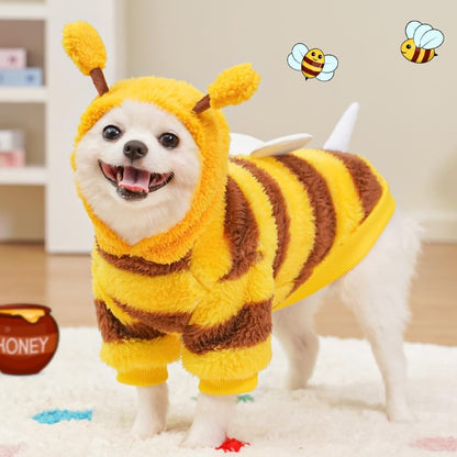 Dog Coat - Fleece Hoodie - Autumn and Winter Dog Clothes - Bumblebee Dog Costume - Cold Weather Coat - Fun Bee Dog Costume - Perfect for Christmas and Halloween - Yellow - Medium M