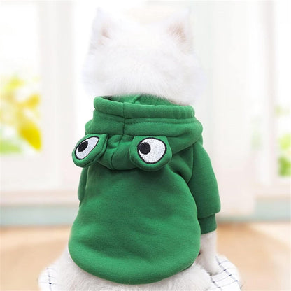 Dog Coat - Warm Winter Dog Clothes - Cute Frog Dog Coat - Hooded Sweatshirt - Warm Dog Coat - Fleece Dog Clothes - Perfect for French Bulldogs - Chihuahuas - Green - Size L
