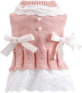 Dog Coat - Dog Sweater - Sweater Dress for Small Dogs - Female Dress with Bow - Pink and Blue Warm for Winter - Princess Lace - Birthdays - Valentine's Day - Pink Medium - Christmas Decorations - Christmas - Size XL