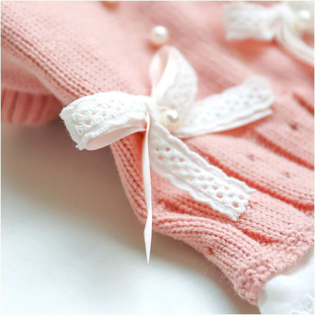 Dog Coat - Dog Sweater - Sweater Dress for Small Dogs - Female Dress with Bow - Pink and Blue Warm for Winter - Princess Lace - Birthdays - Valentine's Day - Pink Medium - Christmas Decorations - Christmas - Size XL