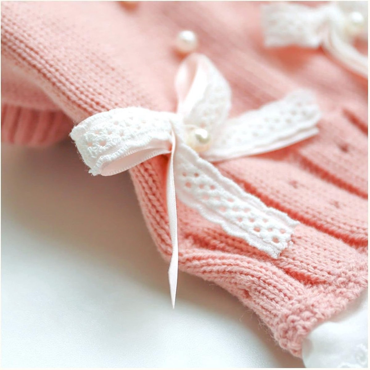 Dog Coat - Dog Sweater - Sweater Dress for Small Dogs - Female Dress with Bow - Pink and Blue Warm for Winter - Princess Lace - Birthdays - Valentine's Day - Pink Medium - Christmas Decorations - Christmas - Size M