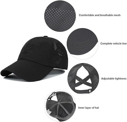 Women's ponytail baseball cap, adjustable summer cap in quick-drying breathable mesh, unisex baseball cap, sports cap