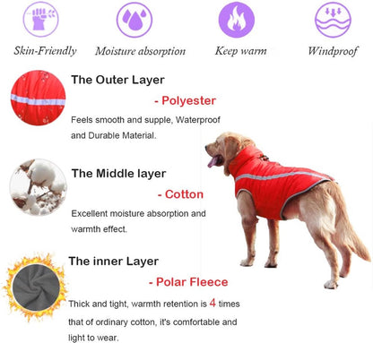 Dog Coat - Waterproof and Warm for Winter - Warm Dog Jacket - Windproof Fleece for Puppies - Reflective Outerwear - Cold Weather Vest - Perfect for Small, Medium, and Large Dogs - Red - Size 4XL