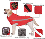 Dog Coat - Waterproof and Warm for Winter - Warm Dog Jacket - Windproof Fleece for Puppies - Reflective Outerwear - Cold Weather Vest - Perfect for Small, Medium, and Large Dogs - Red - Size 4XL