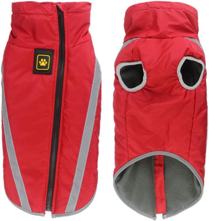 Dog Coat - Waterproof and Warm for Winter - Warm Dog Jacket - Windproof Fleece for Puppies - Reflective Outerwear - Cold Weather Vest - Perfect for Small, Medium, and Large Dogs - Red - Size 4XL