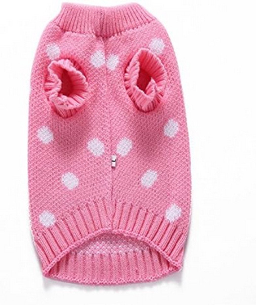 Dog Sweater - Classic Dog Sweater - Polka Dot Knit Sweater - Dog Coat - Puppy Clothes - Autumn and Winter Dog Clothes - Pink - Size L - Perfect for Small Dogs - Medium-Sized Dogs - Party Clothes