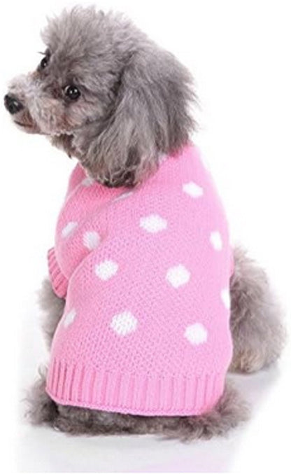Dog Sweater - Classic Dog Sweater - Polka Dot Knit Sweater - Dog Coat - Puppy Clothes - Autumn and Winter Dog Clothes - Pink - Size L - Perfect for Small Dogs - Medium-Sized Dogs - Party Clothes
