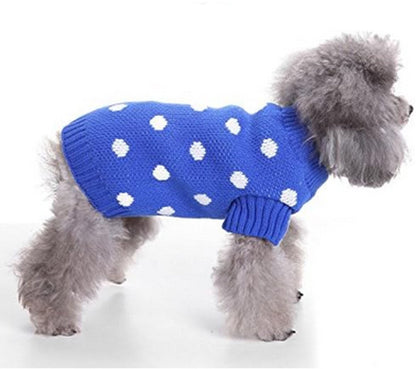 Dog Sweater - Classic Dog Sweater - Polka Dot Knit Sweater - Dog Coat - Puppy Clothes - Autumn and Winter Dog Clothes - Blue - Size L - Perfect for Small Dogs - Medium-Sized Dogs - Party Clothes