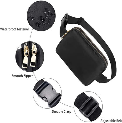 Fanny pack - Women's fanny pack - Men's fanny pack - Fanny packs for men and women - Black City fanny pack with two pockets - Suitable for outdoor activities, fitness, shopping, running, walking, travel, cycling